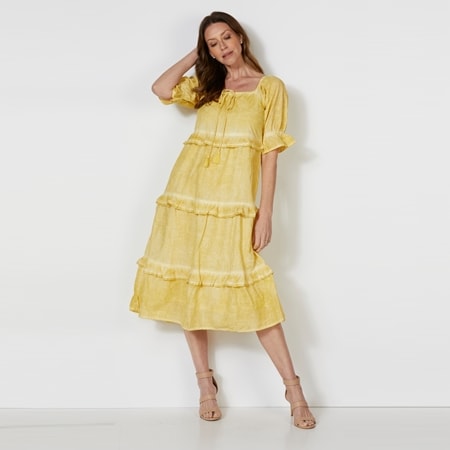 Caju Design Tiered Dress with Subtle Print