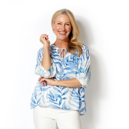 Caju Design Printed Blouse with Crochet Tie Ends