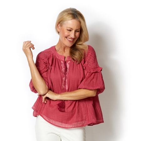 Caju Design Delicate Smocked Shoulder Blouse