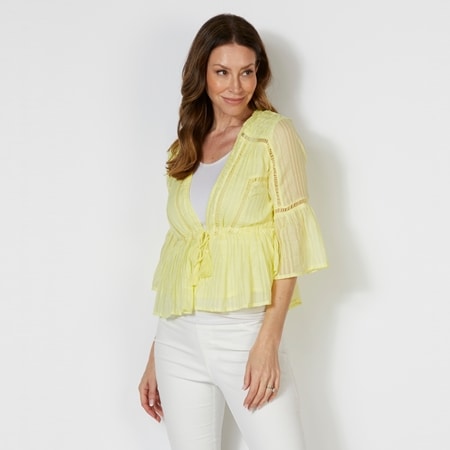 Caju Design Ladder Lace Jacket with Smocked Shoulders