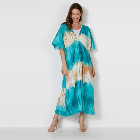 Caju Design Beach Tie-Dye Dress with Eyelet Front & Hand Beaded Heart Trim