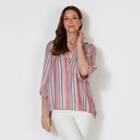 Caju Design Multi Stripe Blouse with Sequins