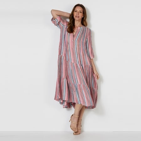 Caju Design Multi Stripe Swing Dress with Sequins