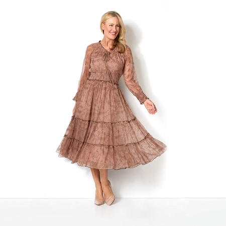 Caju Design Shirred Waist Dress with Beadwork