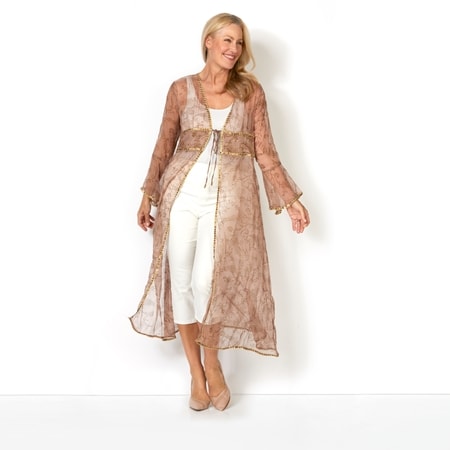 Caju Design Sheer Long Jacket with Bell Sleeve & Beads