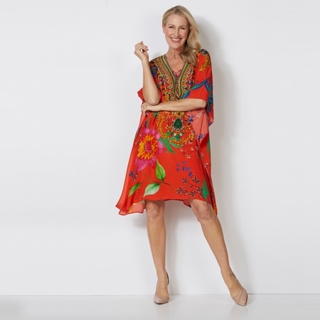 TVSN Silk Islands Isabella 100 Silk Drawstring Long Kaftan