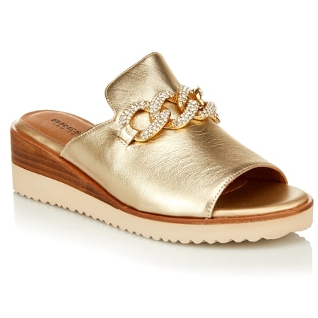 Bresley  Sandy Leather Wedge Slide with Chain Detail