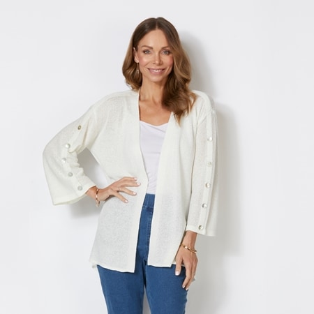 Hailey Lyn 3/4 Bell Sleeve Open Front High Low Cardigan with Button Detail