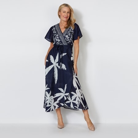 Holiday 100% Cotton Blue Haven Tropics Wrap Dress
