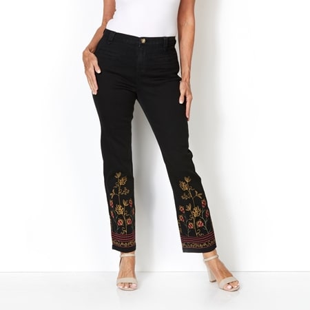 Diane Gilman New Classic Stretch Embroidered Welt Pocket Straight Leg Jean