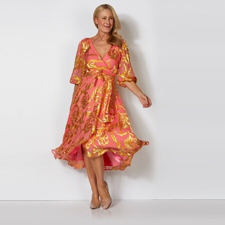 Sacha Drake Peach Faced Wrap Dress