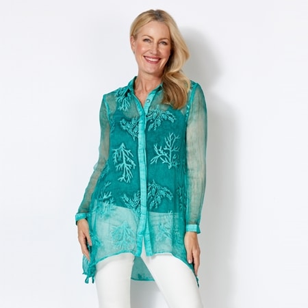 Boo Radley Silk Long Sleeve Embroidered Shirt