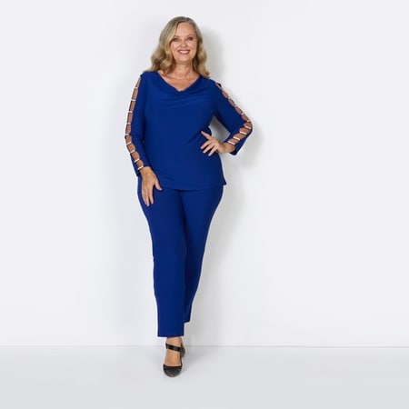 Nina Leonard Crystal Detail Long Sleeve Top & Narrow Leg Pant Set