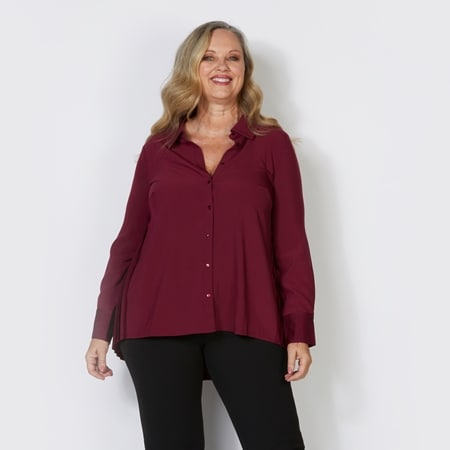 Nina Leonard Stretch Charmeuse Shirt with Pleat Back