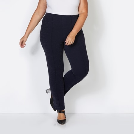 Nina Leonard Elastic Waist Narrow Leg Lurex High Tech Crepe Pant