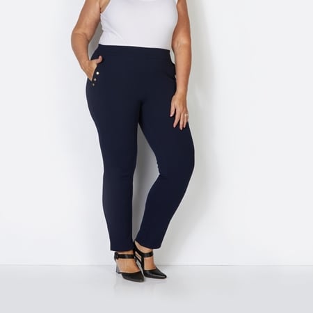Nina Leonard Elastic Waist Narrow Leg High Tech Crepe Pant with Studs