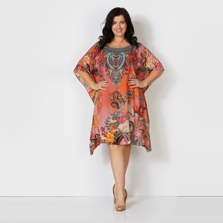 Silk Islands 100% Silk Echo Knee Length Narrow Boat Neck Kaftan