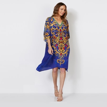 Silk Islands 100% Silk Venice Knee Length V Neck Kaftan