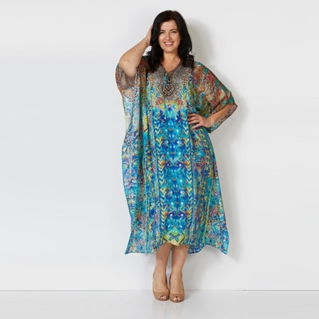 Silk Islands 100% Silk Ikat Drawstring Long Kaftan