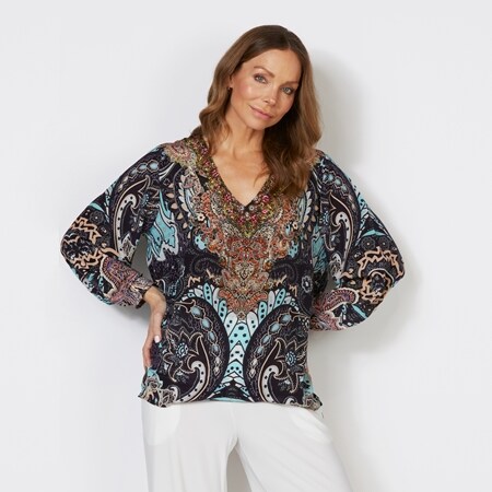 Silk Islands 100% Silk Valentina Long Sleeve V Neck Top