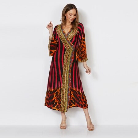 Silk Islands 100% Silk Fleur Long Wrap Dress