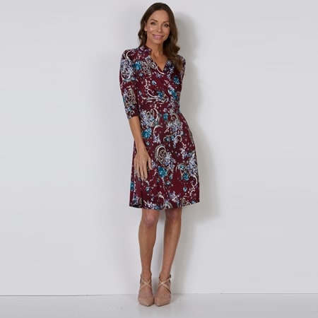 Eyes on Floyd 3/4 Sleeve Faux Wrap Dress