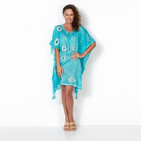 Ble Resort 100% Cotton Kaftan With Evil Eye