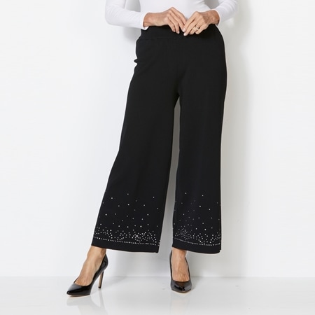 Gabby Isabella Crystal Embellished Wide Leg Knit Pant