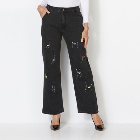 Gabby Isabella Bleeding Heart Embroidered Denim Pant