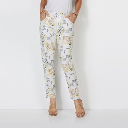 Cafe Latte Printed Crushed Drawstring Pant With Front And Back Pockets