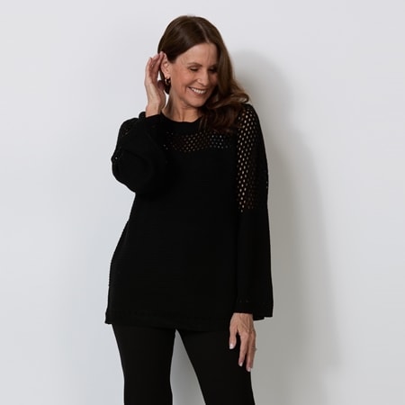 Amanda Charles Long Sleeve Open Knit Yoke Sweater