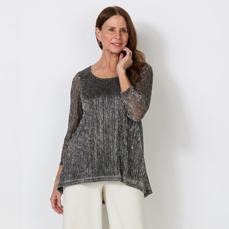 Nina Leonard Scoop Neck 3/4 Sleeve High Low Tunic
