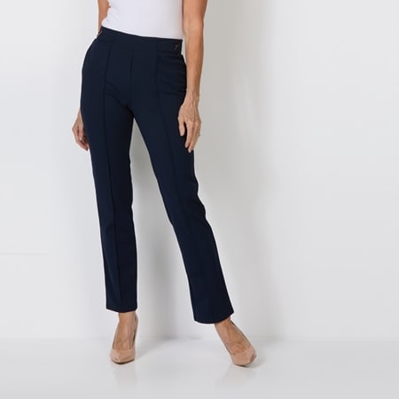 Nina Leonard Narrow Leg High Tech Crepe Pant with Front Seam Detail