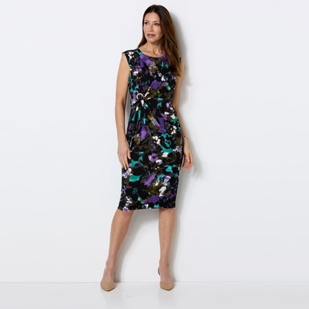 Nina Leonard Sleeveless Miracle Matte Jersey Sheath Wrap Dress