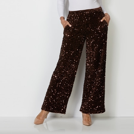 Hailey Lyn Elastic Waist Sequin Velvet Wide Leg Full Length Pant