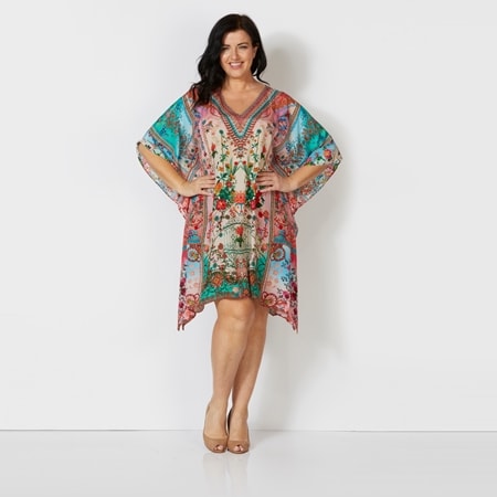 Silk Islands 100% Silk Thea Knee Length V Neck Kaftan