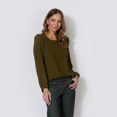 Hailey Lyn Round Neck Textured Wave Balloon Sleeve Top