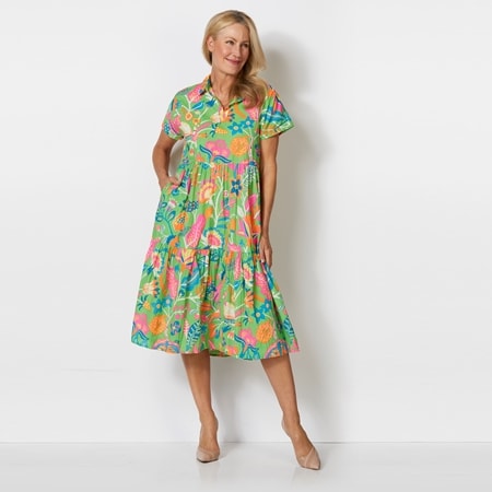 Orientique Madurai Cotton Collared Midi Dress