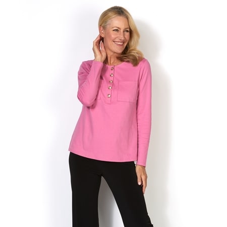 Isaac Mizrahi Knit Henley Shirt With Status Buttons