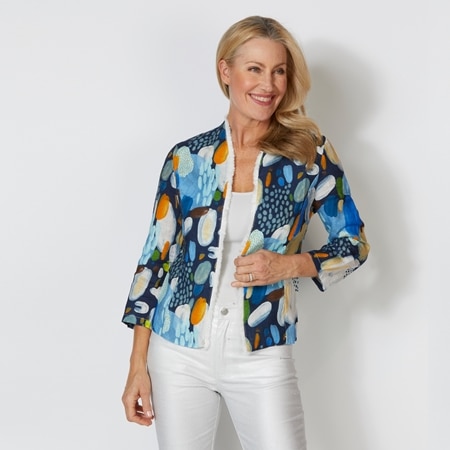 Spanner 100% Linen Colour Pop Abstract Print Jacket