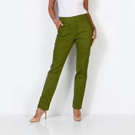 Diane Gilman Virtual Stretch Pull On Faux Snap Straight Leg Jean