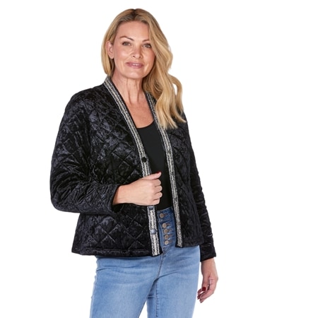Diane Gilman Quilted Velvet Tailored Jacket With Metallic Trim