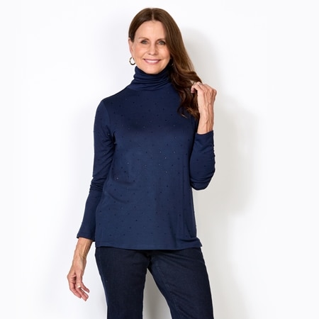Diane Gilman Rhinestone Embellished Turtle Neck Top
