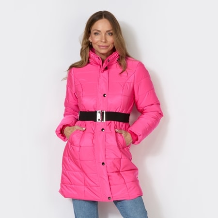 Bella Loren Long Puffer Coat with Faux Fur Trim Collar