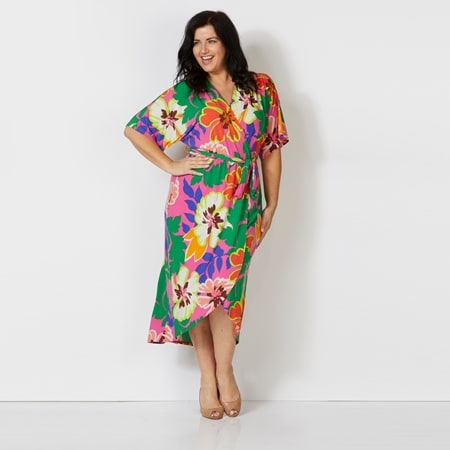 RTM Clara Faux Wrap Dress with Detachable Tie Belt