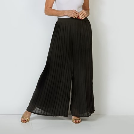 Nina Leonard Elastic Waist Pleated Chiffon Full Length Palazzo Pant