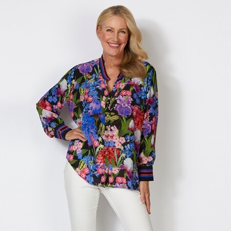 Silk Islands Athena 100% Silk Long Sleeve Button Up Shirt