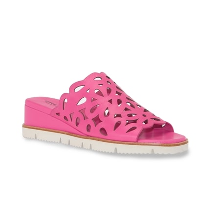 Bresley Saporo Leather Laser Cut Peep-toe Wedge Slide Sandal