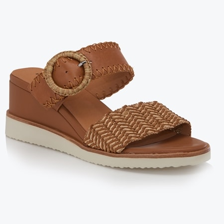 Bresley Stace Leather Wedge Sandal with Buckle Detail