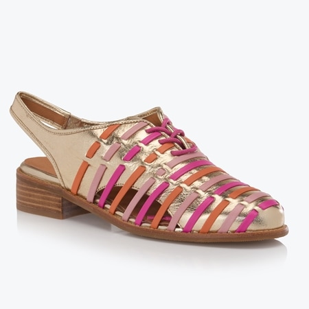 Bresley Alien Metallic Woven Leather Lace-up Slingback Flat
